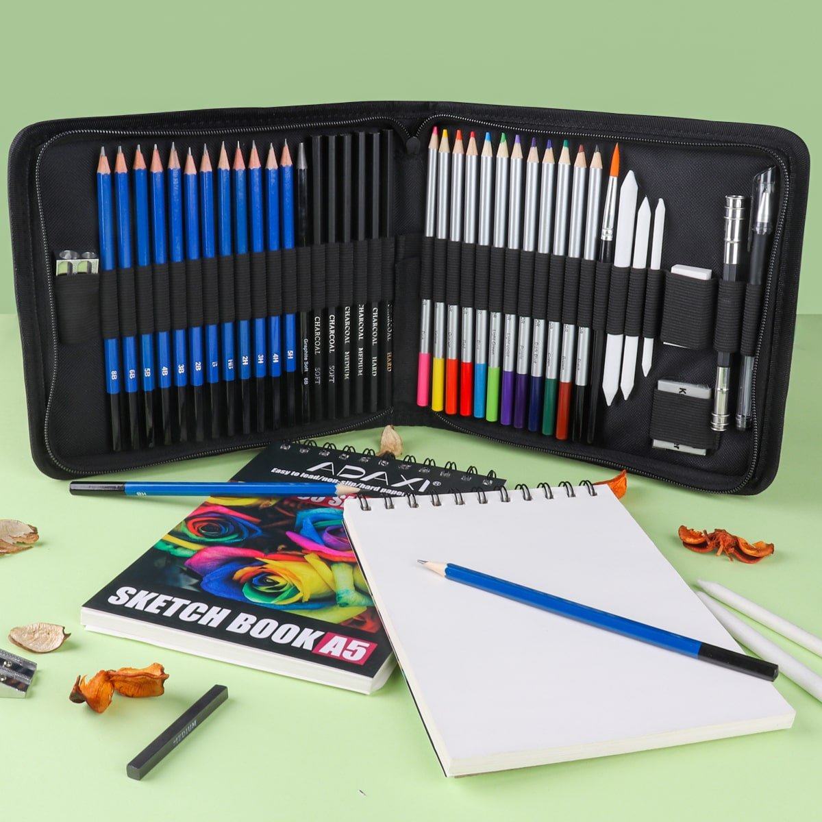 H & B Sketch Pad and Pencil Set 100 pcs Sketching Pencils Set with