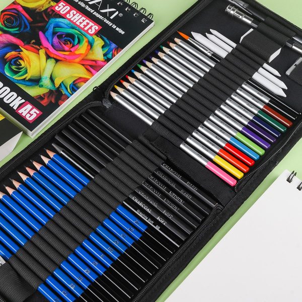 33/50 Piece Drawing & Sketching Art Set - Ultimate Complete Artist Kit,  Graphite and Charcoal Pencils & Sticks, Pastels, Erasers